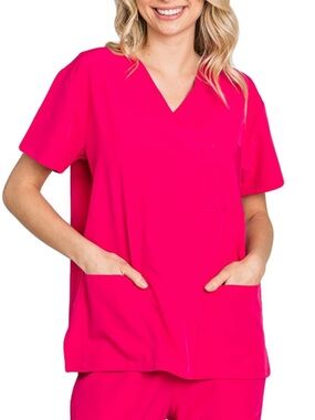 Sassy Scrubs Hot Pink V-Neck Medical Scrub Top & Pants Set (NWT)